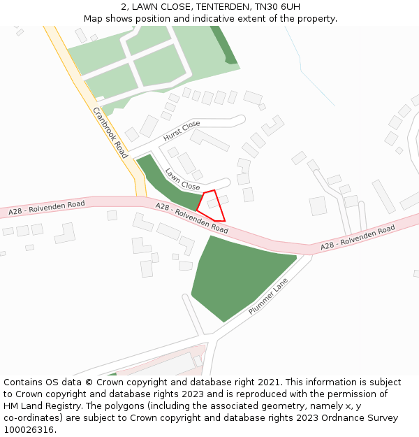 2, LAWN CLOSE, TENTERDEN, TN30 6UH: Location map and indicative extent of plot