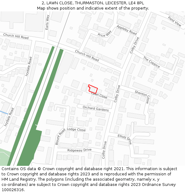 2, LAWN CLOSE, THURMASTON, LEICESTER, LE4 8PL: Location map and indicative extent of plot