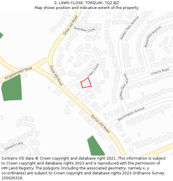 2, LAWN CLOSE, TORQUAY, TQ2 8JZ: Location map and indicative extent of plot