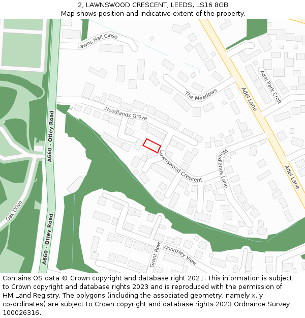 2, LAWNSWOOD CRESCENT, LEEDS, LS16 8GB: Location map and indicative extent of plot