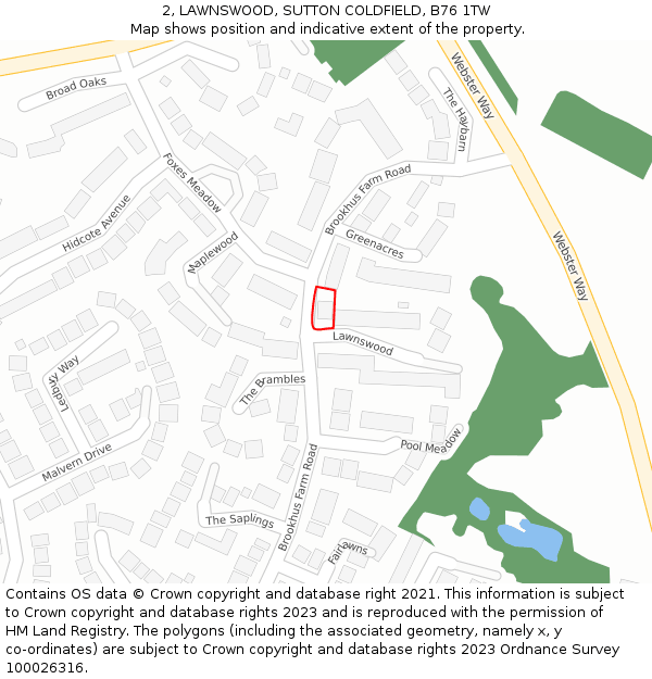 2, LAWNSWOOD, SUTTON COLDFIELD, B76 1TW: Location map and indicative extent of plot