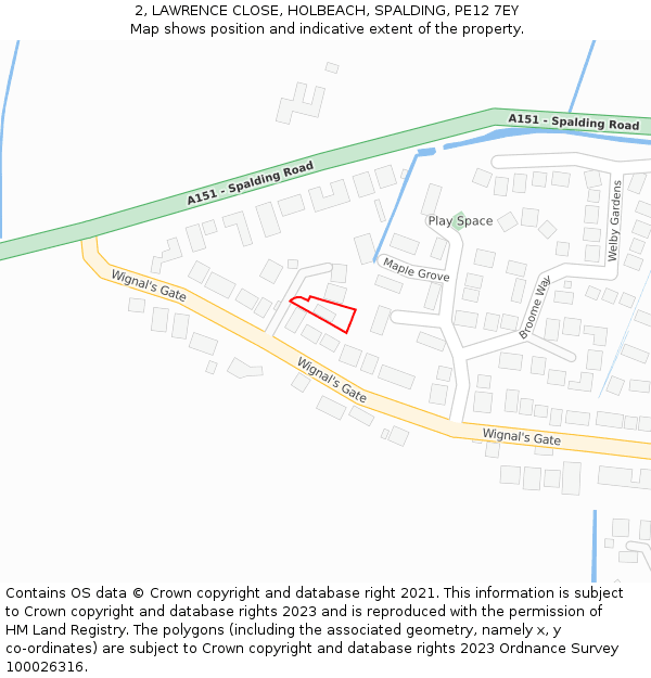2, LAWRENCE CLOSE, HOLBEACH, SPALDING, PE12 7EY: Location map and indicative extent of plot