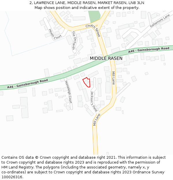 2, LAWRENCE LANE, MIDDLE RASEN, MARKET RASEN, LN8 3LN: Location map and indicative extent of plot