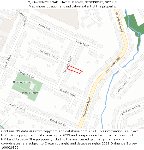 2, LAWRENCE ROAD, HAZEL GROVE, STOCKPORT, SK7 4JB: Location map and indicative extent of plot