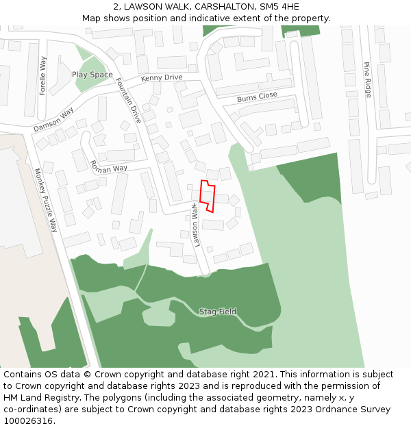 2, LAWSON WALK, CARSHALTON, SM5 4HE: Location map and indicative extent of plot