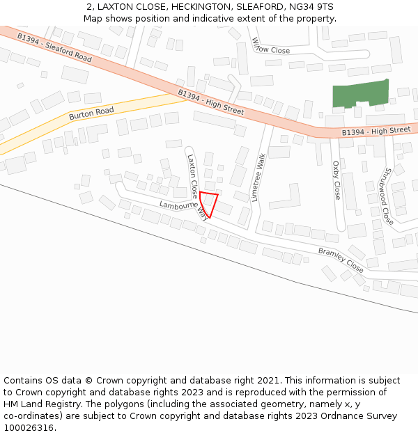 2, LAXTON CLOSE, HECKINGTON, SLEAFORD, NG34 9TS: Location map and indicative extent of plot