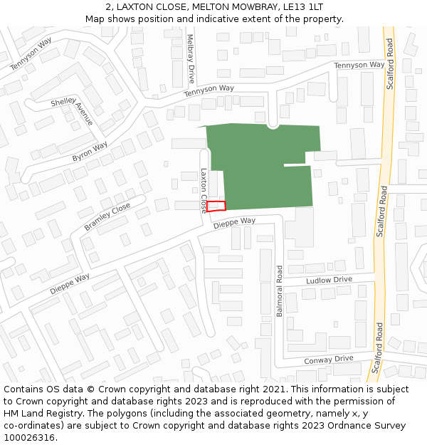 2, LAXTON CLOSE, MELTON MOWBRAY, LE13 1LT: Location map and indicative extent of plot