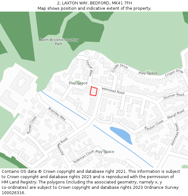 2, LAXTON WAY, BEDFORD, MK41 7FH: Location map and indicative extent of plot