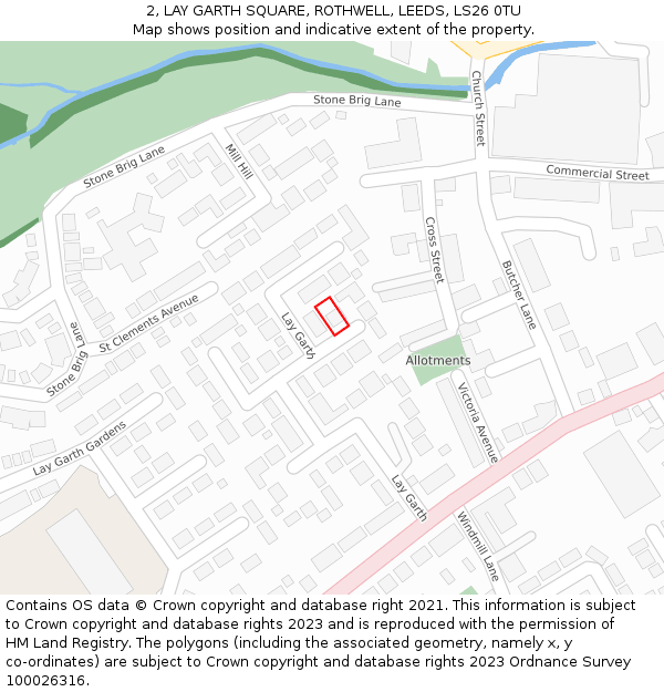 2, LAY GARTH SQUARE, ROTHWELL, LEEDS, LS26 0TU: Location map and indicative extent of plot