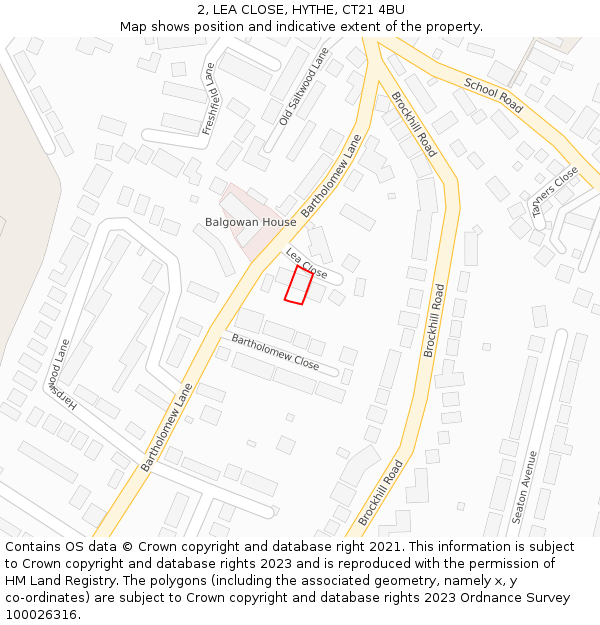 2, LEA CLOSE, HYTHE, CT21 4BU: Location map and indicative extent of plot