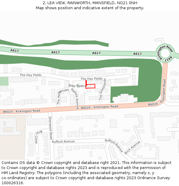 2, LEA VIEW, RAINWORTH, MANSFIELD, NG21 0NH: Location map and indicative extent of plot