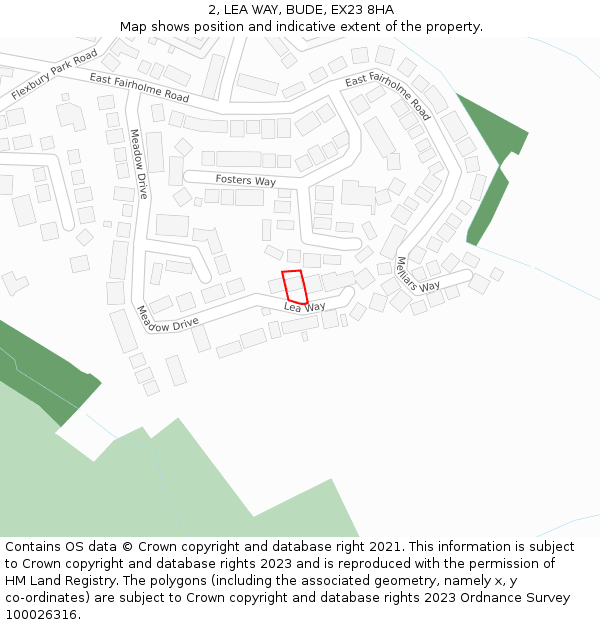 2, LEA WAY, BUDE, EX23 8HA: Location map and indicative extent of plot