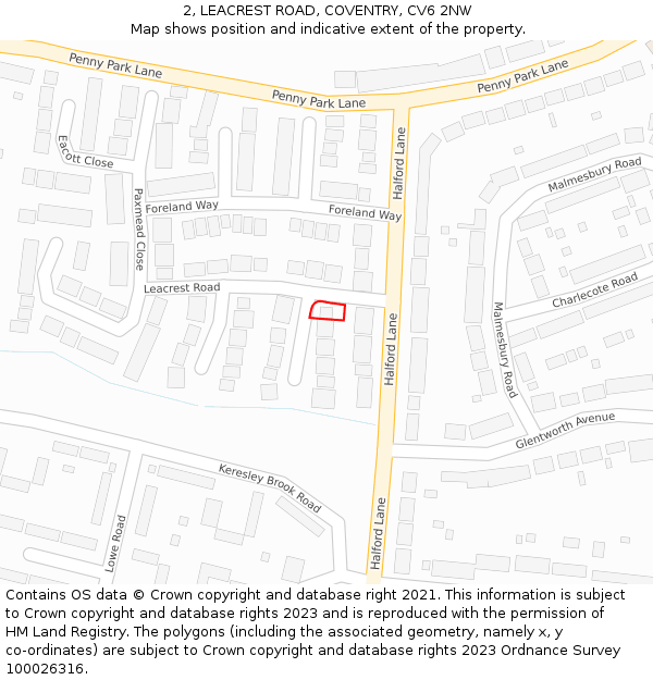 2, LEACREST ROAD, COVENTRY, CV6 2NW: Location map and indicative extent of plot