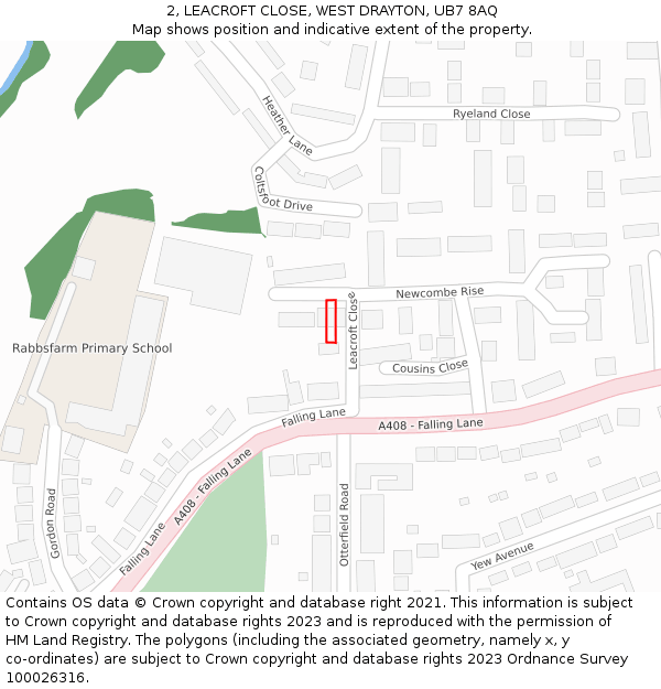 2, LEACROFT CLOSE, WEST DRAYTON, UB7 8AQ: Location map and indicative extent of plot