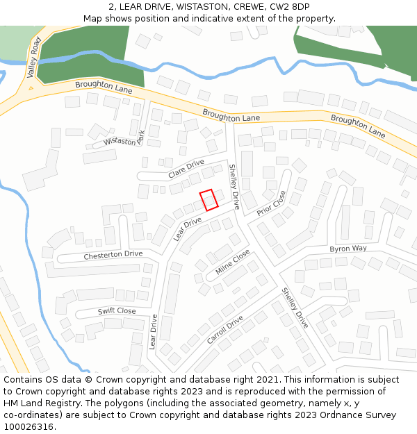 2, LEAR DRIVE, WISTASTON, CREWE, CW2 8DP: Location map and indicative extent of plot