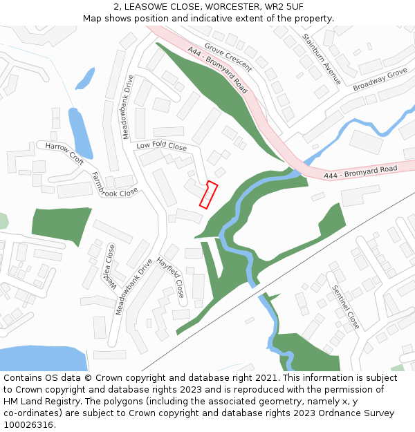 2, LEASOWE CLOSE, WORCESTER, WR2 5UF: Location map and indicative extent of plot