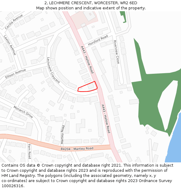 2, LECHMERE CRESCENT, WORCESTER, WR2 6ED: Location map and indicative extent of plot