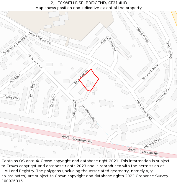 2, LECKWITH RISE, BRIDGEND, CF31 4HB: Location map and indicative extent of plot