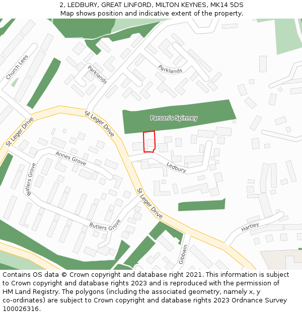 2, LEDBURY, GREAT LINFORD, MILTON KEYNES, MK14 5DS: Location map and indicative extent of plot