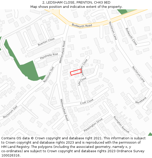 2, LEDSHAM CLOSE, PRENTON, CH43 9ED: Location map and indicative extent of plot