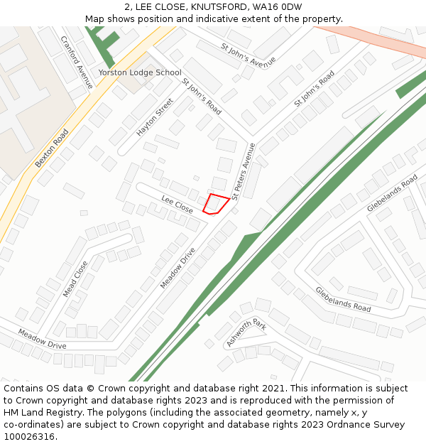 2, LEE CLOSE, KNUTSFORD, WA16 0DW: Location map and indicative extent of plot