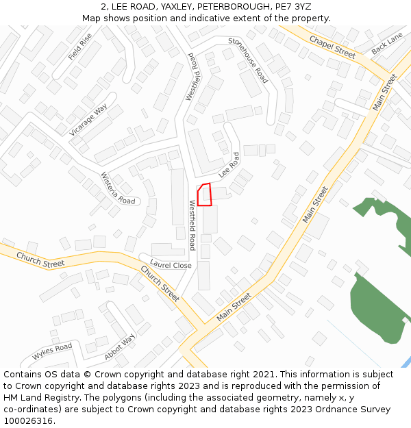 2, LEE ROAD, YAXLEY, PETERBOROUGH, PE7 3YZ: Location map and indicative extent of plot