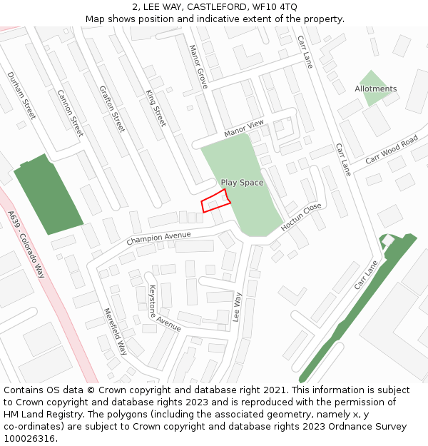 2, LEE WAY, CASTLEFORD, WF10 4TQ: Location map and indicative extent of plot