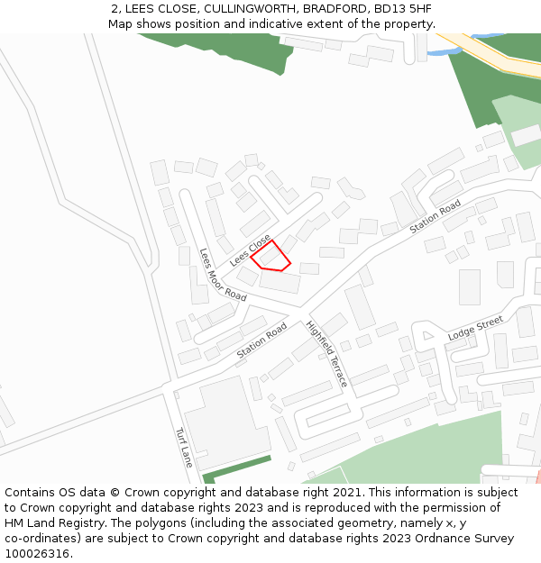 2, LEES CLOSE, CULLINGWORTH, BRADFORD, BD13 5HF: Location map and indicative extent of plot