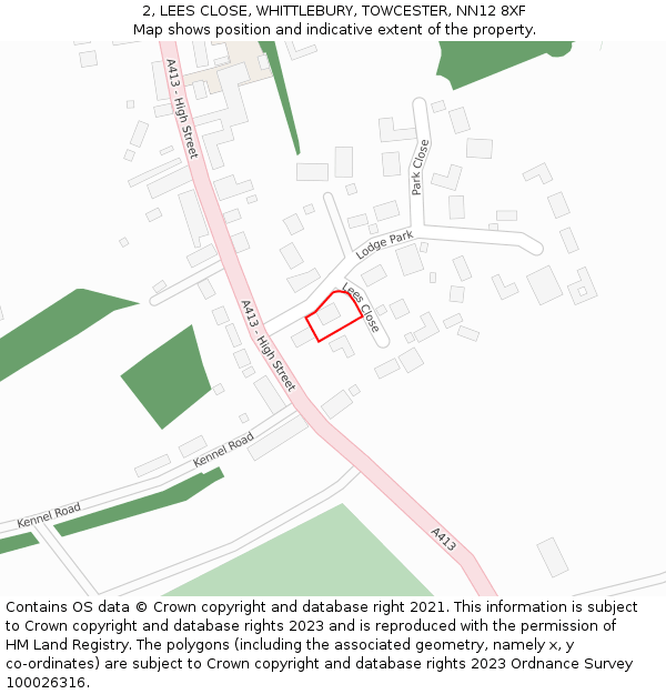 2, LEES CLOSE, WHITTLEBURY, TOWCESTER, NN12 8XF: Location map and indicative extent of plot