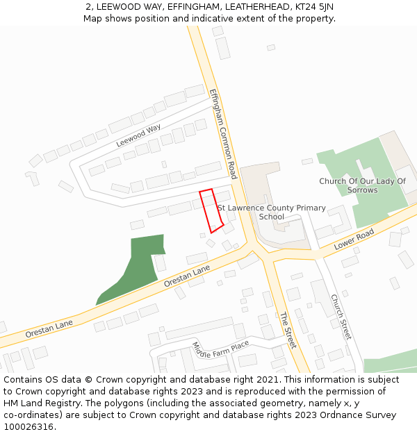 2, LEEWOOD WAY, EFFINGHAM, LEATHERHEAD, KT24 5JN: Location map and indicative extent of plot