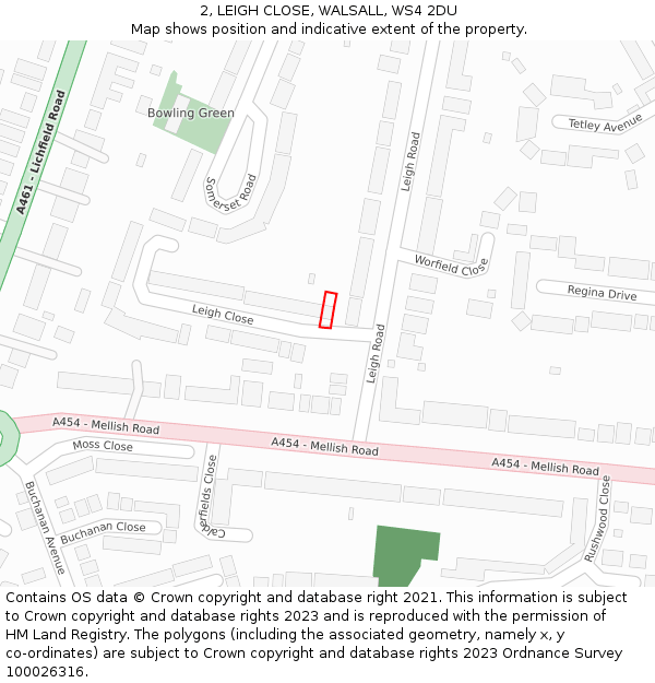 2, LEIGH CLOSE, WALSALL, WS4 2DU: Location map and indicative extent of plot