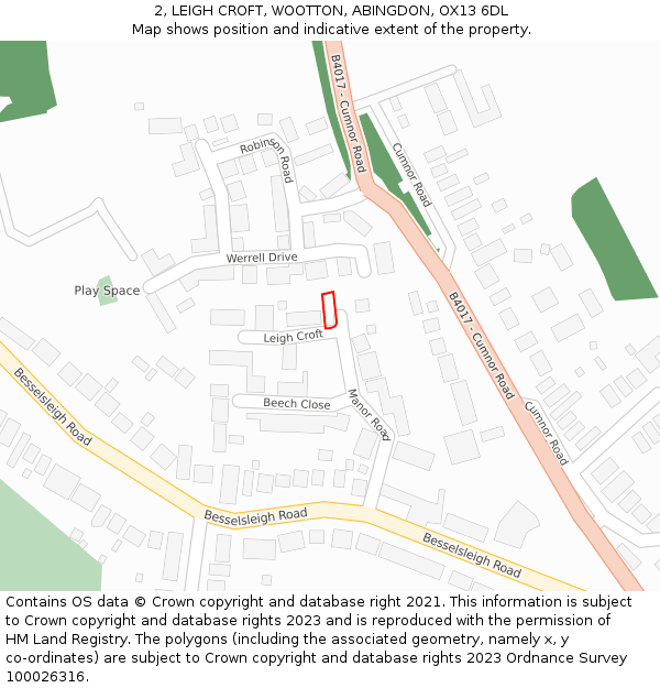 2, LEIGH CROFT, WOOTTON, ABINGDON, OX13 6DL: Location map and indicative extent of plot