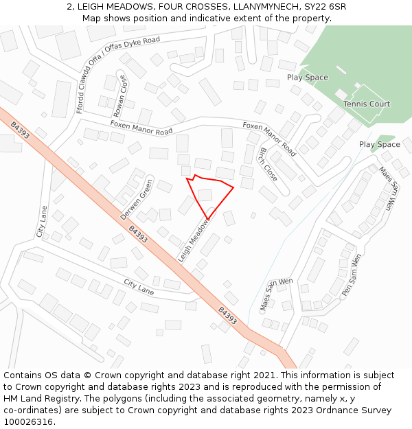 2, LEIGH MEADOWS, FOUR CROSSES, LLANYMYNECH, SY22 6SR: Location map and indicative extent of plot