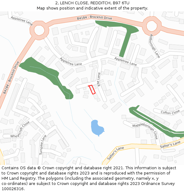 2, LENCH CLOSE, REDDITCH, B97 6TU: Location map and indicative extent of plot