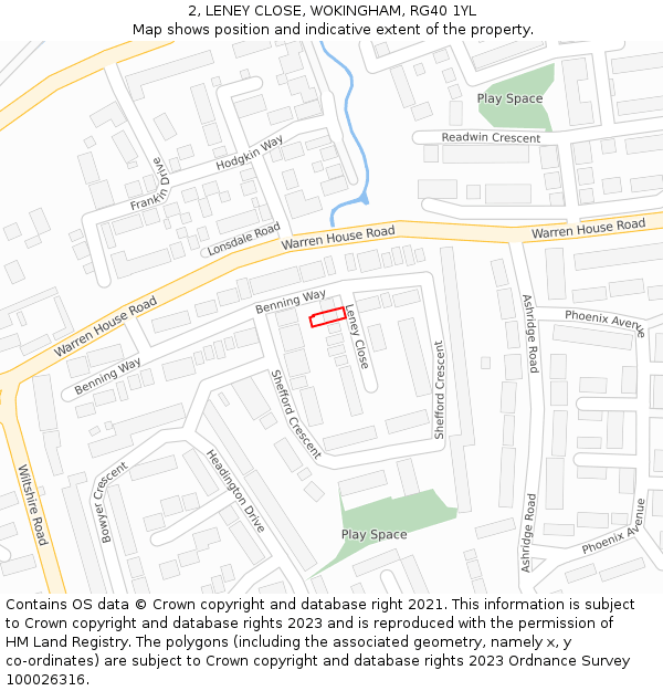 2, LENEY CLOSE, WOKINGHAM, RG40 1YL: Location map and indicative extent of plot