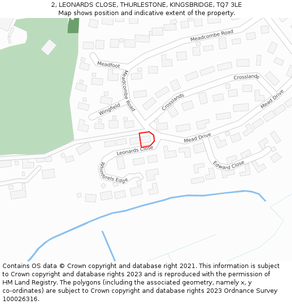 2, LEONARDS CLOSE, THURLESTONE, KINGSBRIDGE, TQ7 3LE: Location map and indicative extent of plot