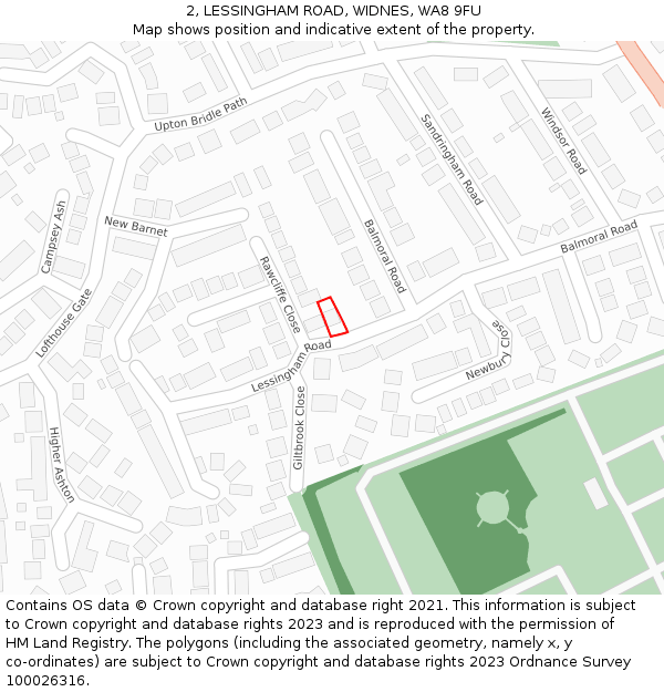 2, LESSINGHAM ROAD, WIDNES, WA8 9FU: Location map and indicative extent of plot