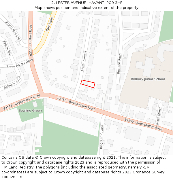 2, LESTER AVENUE, HAVANT, PO9 3HE: Location map and indicative extent of plot