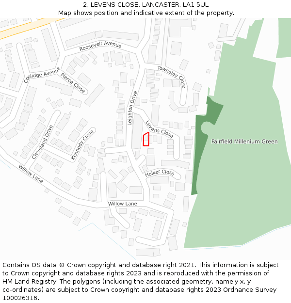 2, LEVENS CLOSE, LANCASTER, LA1 5UL: Location map and indicative extent of plot