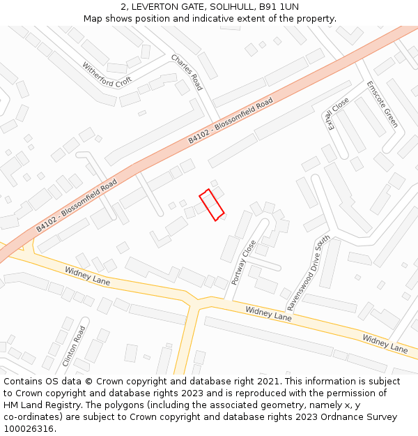 2, LEVERTON GATE, SOLIHULL, B91 1UN: Location map and indicative extent of plot