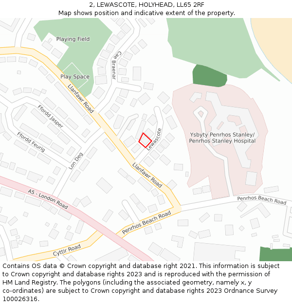 2, LEWASCOTE, HOLYHEAD, LL65 2RF: Location map and indicative extent of plot