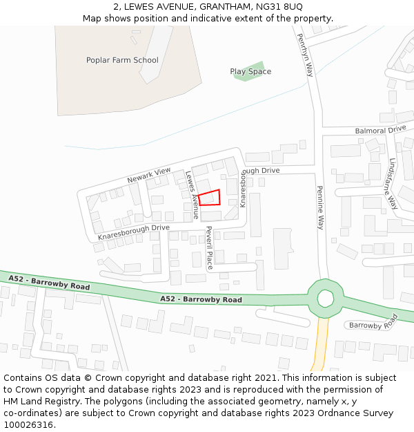 2, LEWES AVENUE, GRANTHAM, NG31 8UQ: Location map and indicative extent of plot