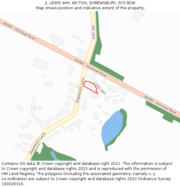 2, LEWIS WAY, BICTON, SHREWSBURY, SY3 8DW: Location map and indicative extent of plot