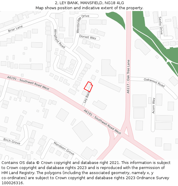 2, LEY BANK, MANSFIELD, NG18 4LG: Location map and indicative extent of plot