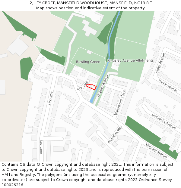 2, LEY CROFT, MANSFIELD WOODHOUSE, MANSFIELD, NG19 8JE: Location map and indicative extent of plot