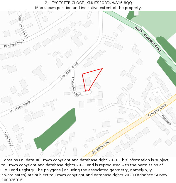 2, LEYCESTER CLOSE, KNUTSFORD, WA16 8QQ: Location map and indicative extent of plot