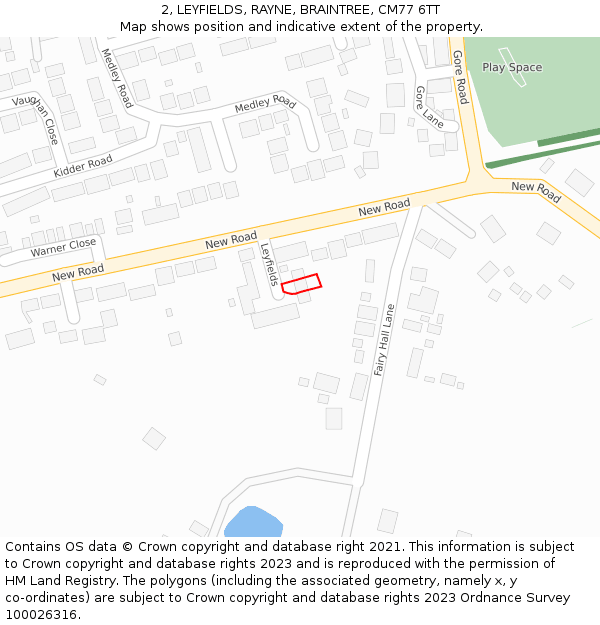 2, LEYFIELDS, RAYNE, BRAINTREE, CM77 6TT: Location map and indicative extent of plot