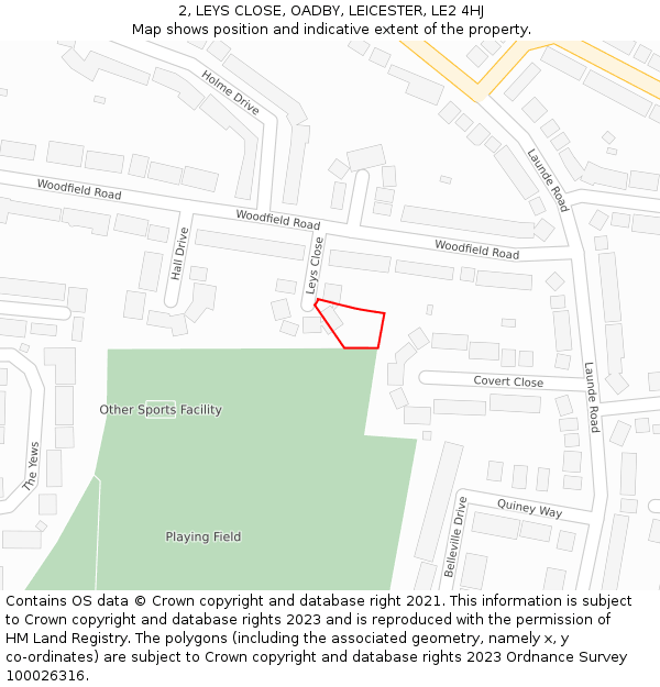 2, LEYS CLOSE, OADBY, LEICESTER, LE2 4HJ: Location map and indicative extent of plot