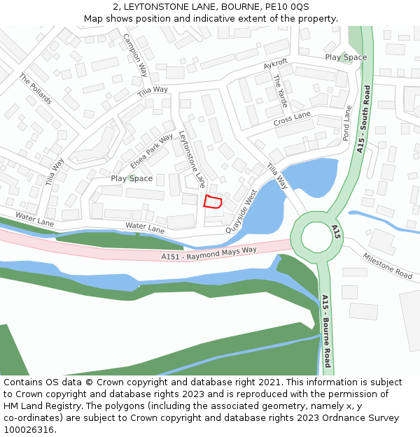 2, LEYTONSTONE LANE, BOURNE, PE10 0QS: Location map and indicative extent of plot