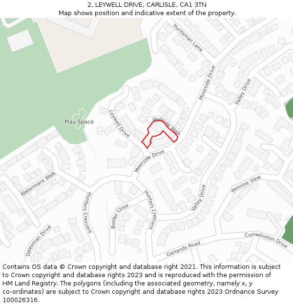 2, LEYWELL DRIVE, CARLISLE, CA1 3TN: Location map and indicative extent of plot